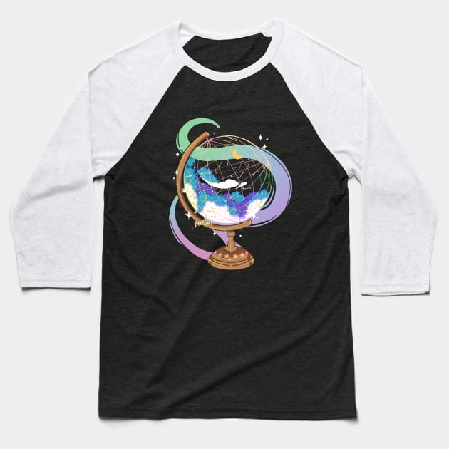 Magic Constellation Globe Baseball T-Shirt by paintdust